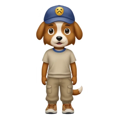 a dog with cap and t-shirt and pants and shoes sticker