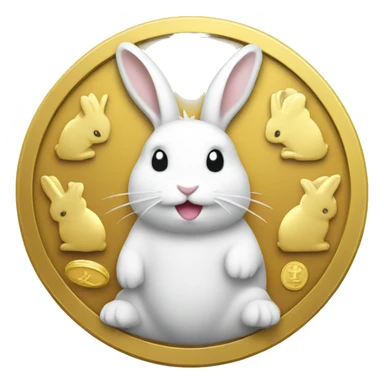 gold coin, white rabbite on coin  sticker