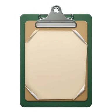 minimalistic dark green clipboard with light beige paper, no text, Apple emoji style sticker