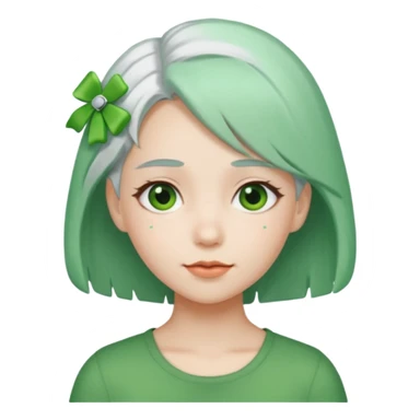 girl with white  green hair clip sticker