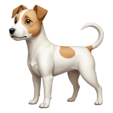 a full body facing front on of a buff white parson russell terrier looking dog the size of a kelpie with light brown long ears and a light brown patch on one eye and a large snout. the rest of the dog is completely white.  sticker