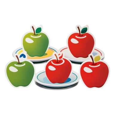 Six apples, side-by-side, sit on a plate sticker