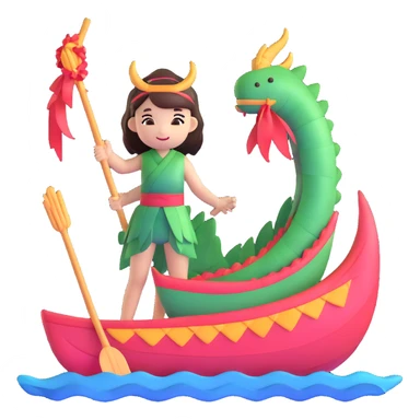 A chibi girl dressed as a dragon boat drummer, holding soft pastel drumsticks, standing in a fluffy dragon boat, colorful festival ribbons flying, sparkles and cute mini fish swimming below, soft pastel colors, watercolor texture, transparent background sticker