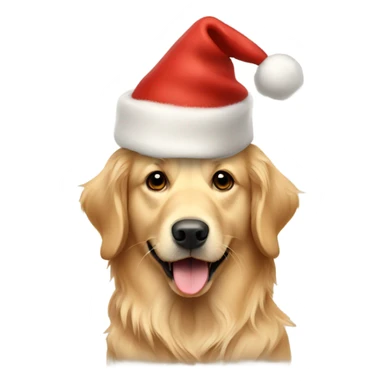 Golden retriever with a Christmas hat sticker