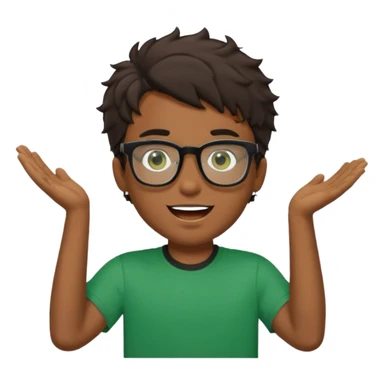 Garçon brun avec des cheveux ondulés courts, peu un peu claire, des yeux verts foncés, un t shirt noir et des lunettes rectangulaires transparentes qui est fou sticker