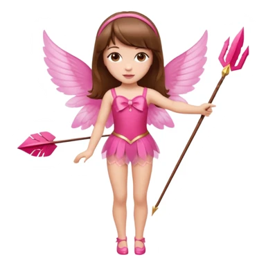 Hada de piel clara cupido pequeña  de cabello largo lacio castaño con flequillo y ojos cafés  vestida con algo sensual semitransparente corto color blanco o rojo con 1 arco y una sola flecha que combinen y labios rositas tipo Barbie pero en hada cupido de cuerpo completo de pies a cabeza   sticker