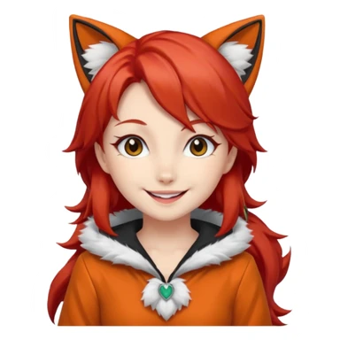 An anime girl with red hair in a fox costume sticker