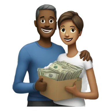 A person happy with money house and jo sticker