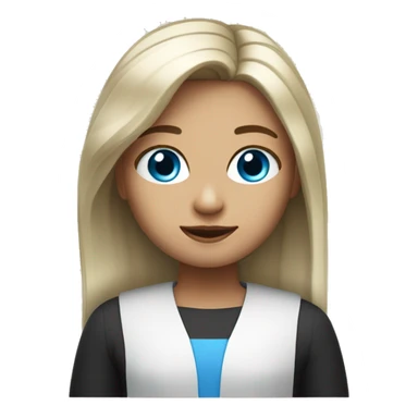 Girl whit light straight hair, blue eyes and judge face sticker