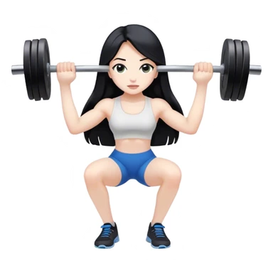 Pale girl with long black hair lifting weights sticker