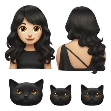 brunette girl with wavy long hair and bangs wearing all black holding black cat  sticker