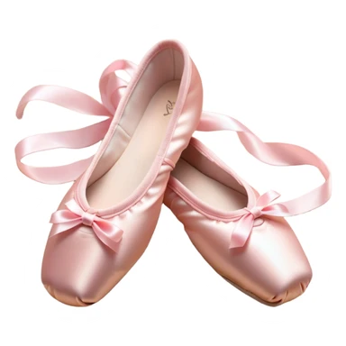 Cinematic Realistic Ballet Shoes, soft satin pink pointe shoes with delicate ribbons, resting gently on a polished wooden floor, subtle creases in the fabric, glowing under the warm golden light of a rehearsal studio, evoking elegance and grace. sticker