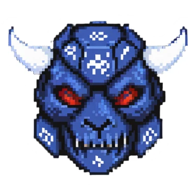oni mask with a D20 dice sticker