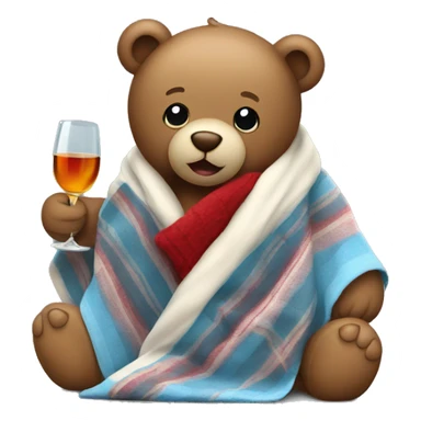 a Christmas teddy happy bear wrapped in a blanket drinks wine sticker