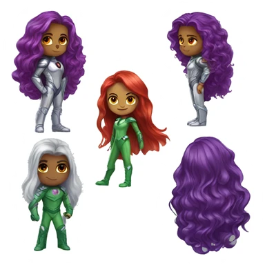 dc comics starfire red long hair, jade eyes, purple and silver spacesuit with no helmet sticker