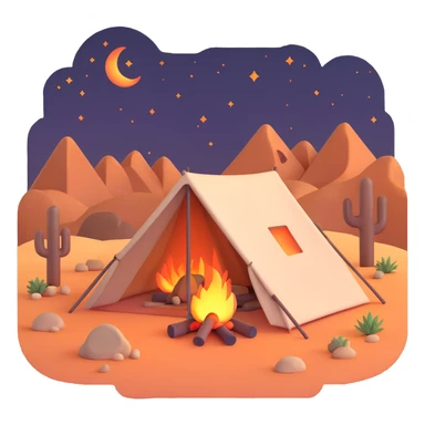 desert tent with campfire at night sticker