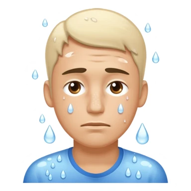 Man making a tired face with white drops of sweat on his face sticker