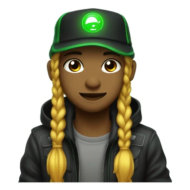 Anime con gorra negra y bordes verdes de neon, fondo transp sticker