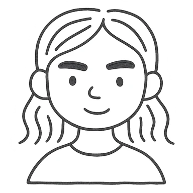 girl with brown hair and thick eyebrows, hand drawn outlined icon sticker