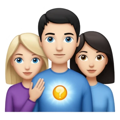 Blond woman with blue eyes on left. And a Man with black hair and grey eyecolor in the middle. And a blank woman with brown hair and grey eyes on the right. Holding each other  sticker