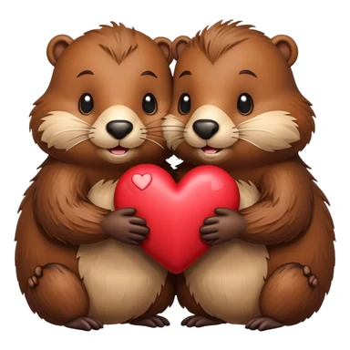 two beavers holding a heart sticker
