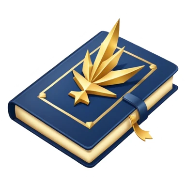 A navy blue productivity book with gold details, chart with upward trend aura, radiating productivity, strategy, and success in motion- sticker