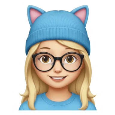 Blonde girl wearing cat  glasses and beanie, long hair sticker