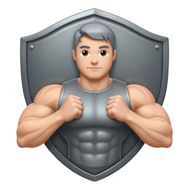 Steel gray shield with muscle bicep icon sticker