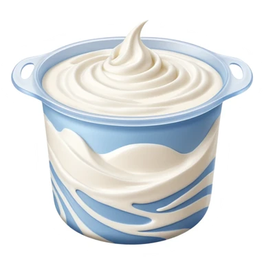 open white container of thick Greek yogurt, creamy surface with soft swirls and peaks, rich dense texture, slightly matte sheen, no branding or garnish, soft lighting, subtle shadows, emoji scale sticker