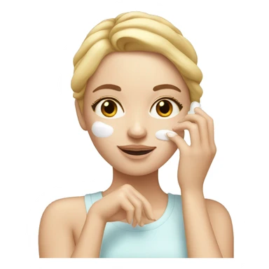 white girl applying cream on face sticker