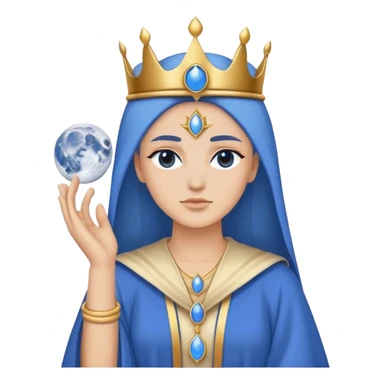 High Priestess tarot card with moon crown, blue robes, minimalist iPhone emoji style sticker