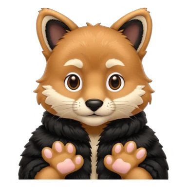 A man wearing black fur  showing his paws sticker