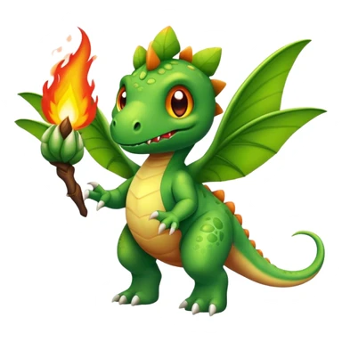 mini green dinosaur with fire moth sticker
