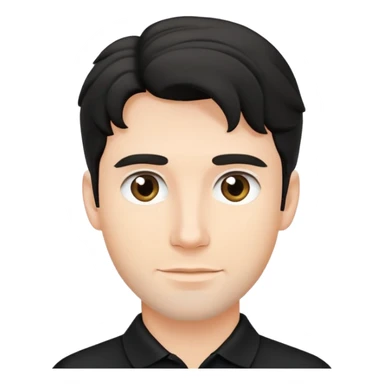 Caucasian man with black wavy hair wearing a black polo shirt sticker