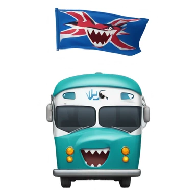 bus face with shark flag whoosh boat sticker