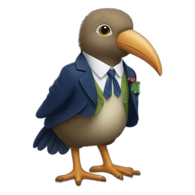 Kiwi bird wearing a school uniform, red vest and navy blue blazer sticker