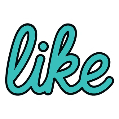 the word 'like' in turquoise, handwritten script, white background sticker