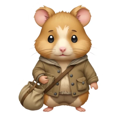 cartoon-style hamster poor hobo carrying a bindle over its shoulder with a sad expression. sticker