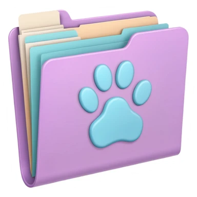 a pastel folder of documents with a pawprint on it sticker