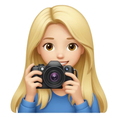 blonde girl photographer cartoon taking picture in middle of taking picture camera in front of face long hair smiling funny flash professional camer sticker