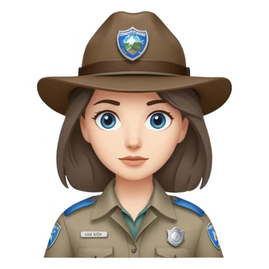 white woman park ranger with gray and brown hair, blue eyes sticker