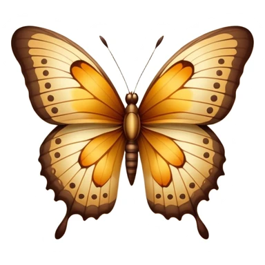 A delicate butterfly with warm brown tones, softly glowing under golden sunlight. The wings have intricate patterns resembling autumn leaves, set against a vintage parchment background. sticker