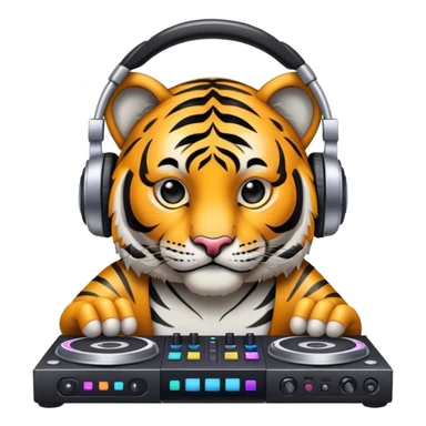DJ tiger face with headphones and mixing deck for Twitch emote sticker