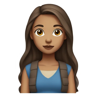 girl with light brown eyes ,dark long brown hair stright,blue crop top and tan to light skinned  sticker