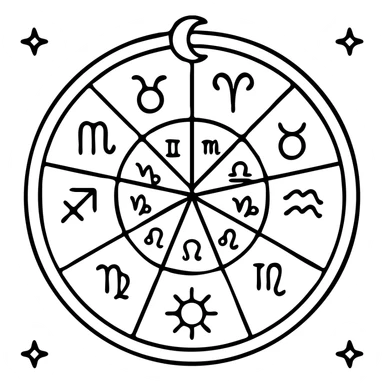 vintage astrology natal chart icon with intricate celestial symbols, mystical and ornate, outlined, no fill sticker