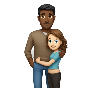 Couple embracing with arms around each other; white woman with blue eyes and brown hair, Indian man with black hair  sticker