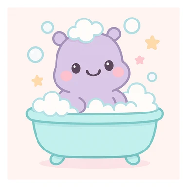 happy hippo with bubbles in bathtub sticker