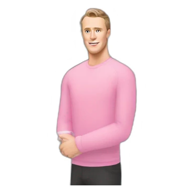 Jonathan Toews standing in front of pink mansion sticker