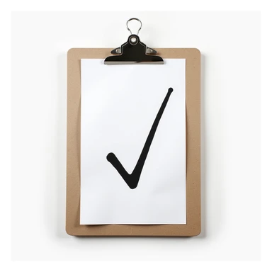 a realistic clipboard with a single checkmark, photorealistic style sticker