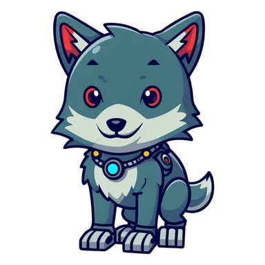robotic wolf with digital eyes and circuit patterns sticker